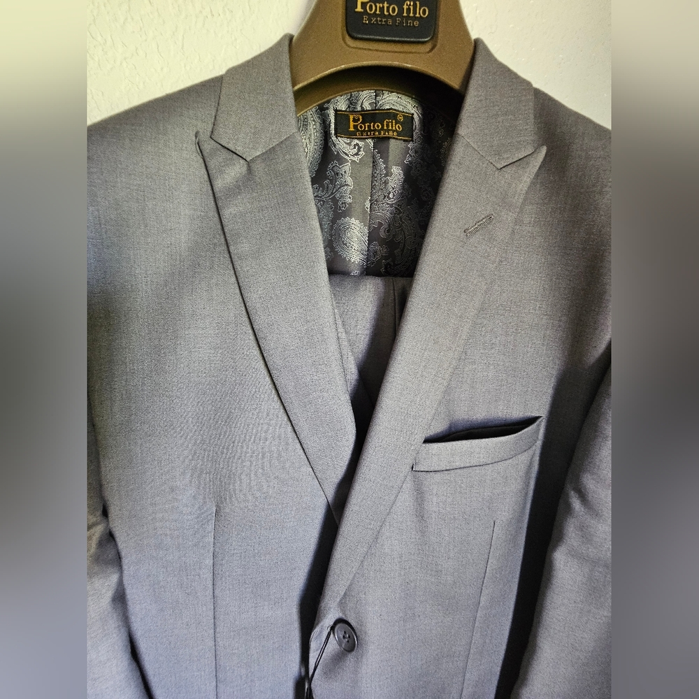 Porto Filo Extra Fine 3-Piece grey Men's Suit Jacket Pants